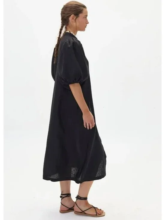 Lanhtropy Bubble Linen Midi Dress 100% Organic Linen - Picture 3 of 11